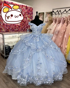Off The Shoulder Blue Ball Gown With Flowers,Blue Princess Dress,Sweet 16 Dress Y2256 by simplepromdress