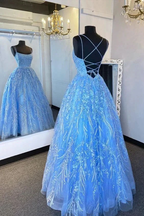 Elegant Straps Blue Applique Formal Dress Prom Dress Evening Dress Y5890 by simplepromdress