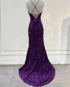 Dark Purple Prom Dress Sequin Mermaid Formal Evening Dress Split Y7212 by simplepromdress