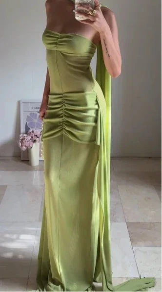 Unique Green Strapless Ruched Long Prom Dress Formal Evening Dress Y8505 by simplepromdress