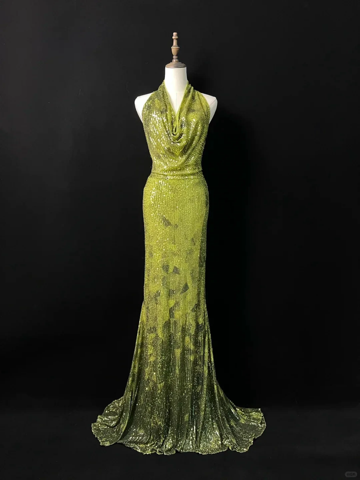 Gorgeous Green Halter Sequins Backless Prom Dress Long Mermaid Evening Dress Y8647 by simplepromdress