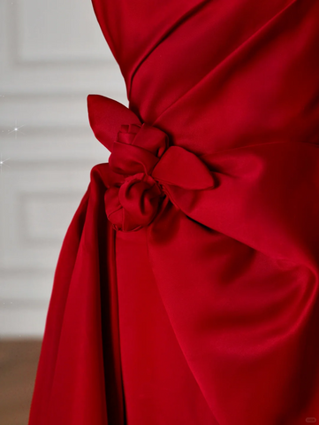 Elegant Red Satin Strapless Prom Dress A Line Formal Evening Dress Y8624