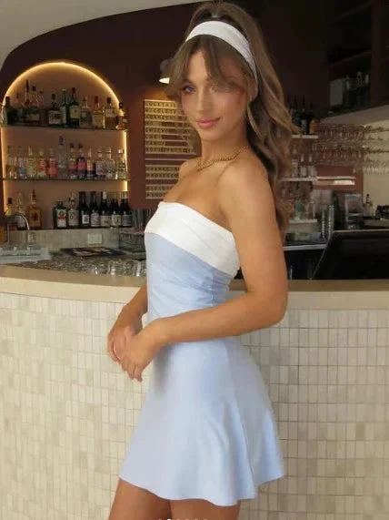 Summer Sleeveless Strapless Mini Tube Dresses For Women Outfit Casual Patchwork Bodycon Beach Holiday Party Dress Homecoming Dress Y7261 by simplepromdress