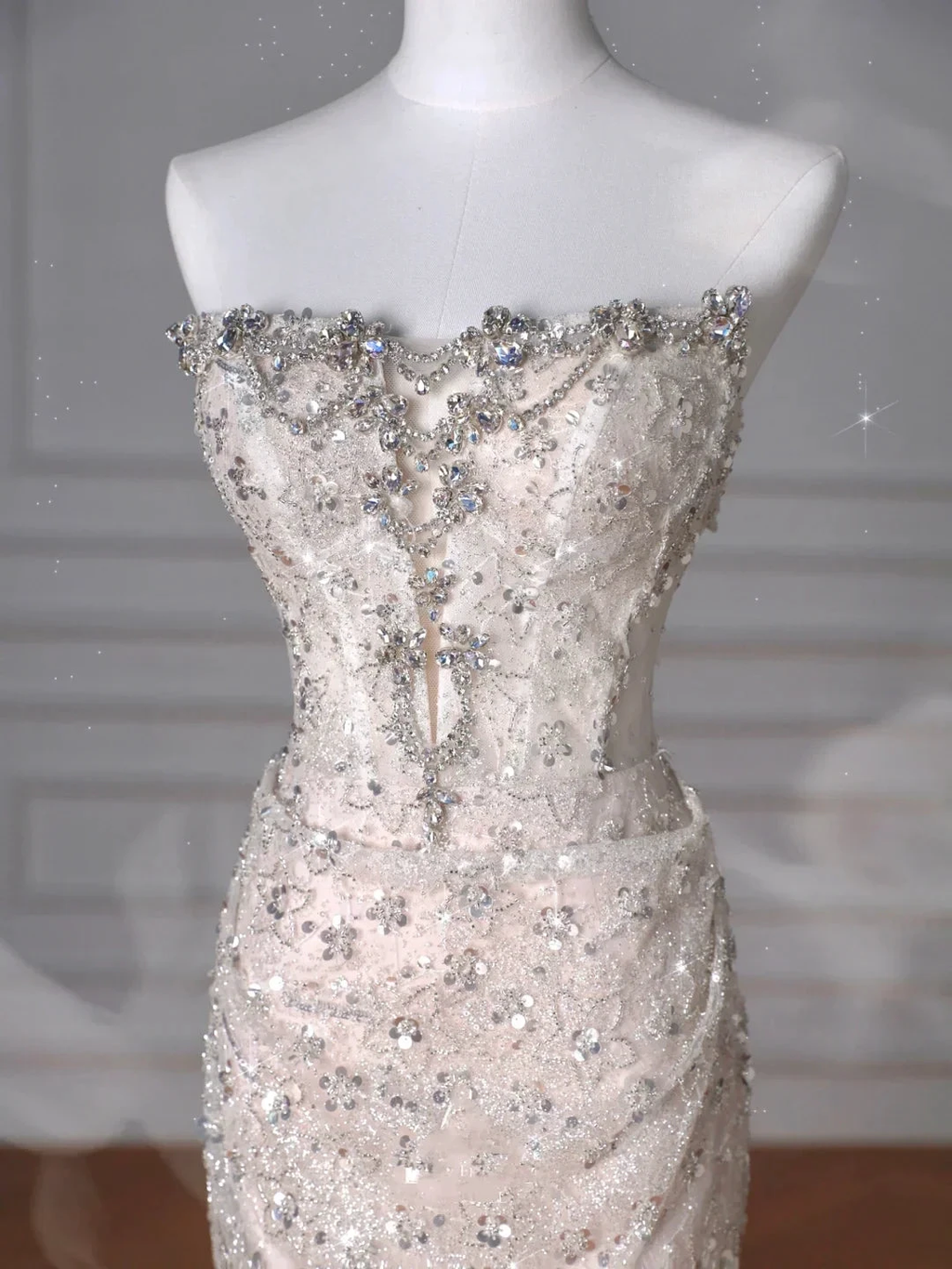 Sparkly Strapless Tulle Sequins Mermaid Prom Dress Long Evening Dress Y8616 by simplepromdress
