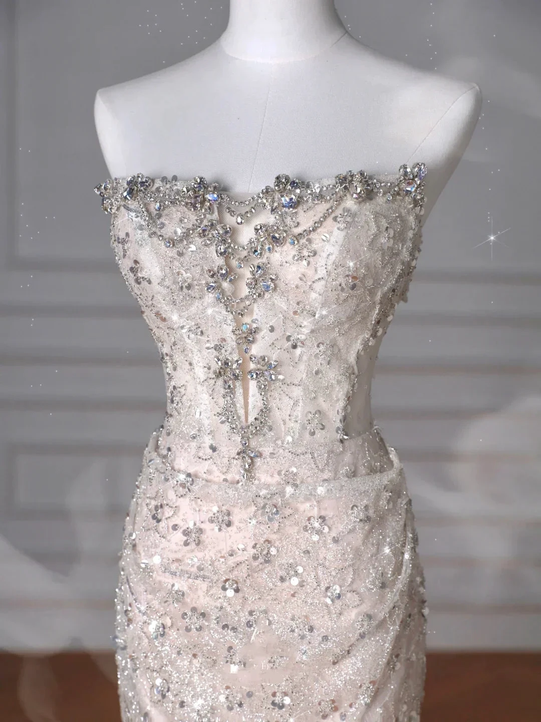 Sparkly Strapless Tulle Sequins Mermaid Prom Dress Long Evening Dress Y8616 by simplepromdress