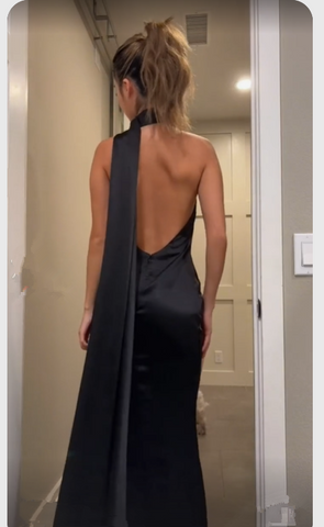 Elegante vestido de fiesta largo negro sin espalda Vestido de noche negro Y7426