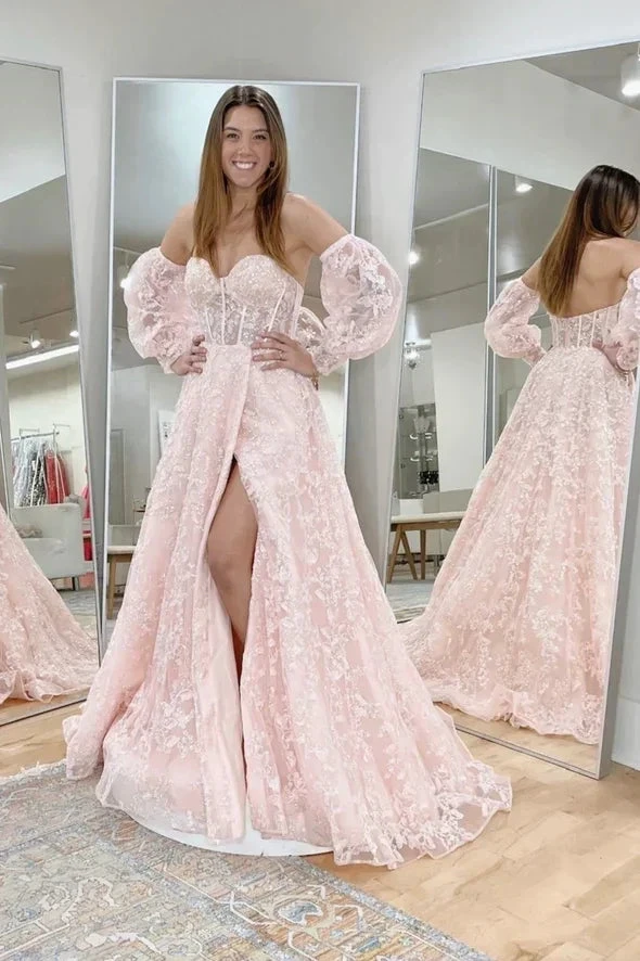 Pink lace sequins long prom dress pink evening dress Y245 by simplepromdress