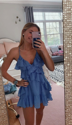 A-line V Neck Blue Short Homecoming Dress Lovely Homecoming Dress Y451