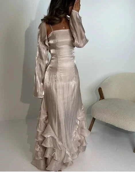 Vintage Prom Dresses with Pleated Ruffles Floor Length Evening Gown Y4595 by simplepromdress