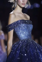 Ombre Blue Satin Sequins Ball Gown,Off The Shoulder A Line Prom Dress Evening Gown Y8337 by simplepromdress