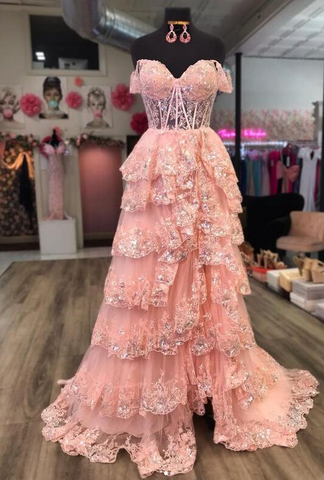 Sparkly Prom Dress with Slit Skirt, Wedding Dress,  Graduation School Party Gown Y1812