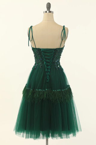 A-Linie Grüner Tüll Über Knie Länge Homecoming Kleid Partykleid Y1703