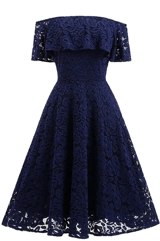 Dark Navy Lace A-line Homecoming Dress Y1160 by simplepromdress