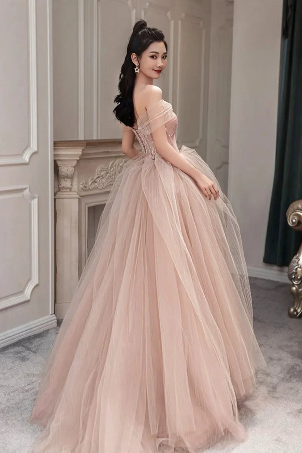 Pink Tulle Long Prom Dress Pink Evening Dress Y1825 by simplepromdress