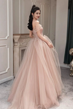Pink Tulle Long Prom Dress Pink Evening Dress Y1825 by simplepromdress