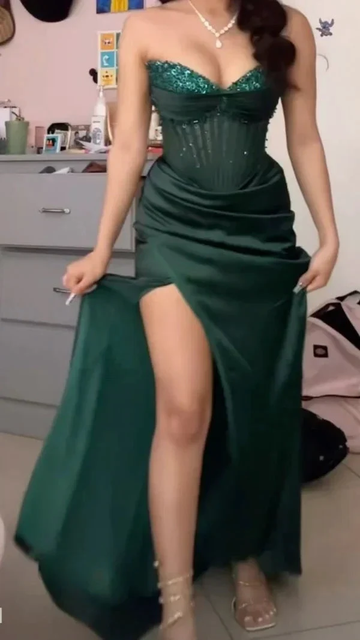 Vintage Green Strapless Prom Dress Long Formal Evening Dress Y8496 by simplepromdress