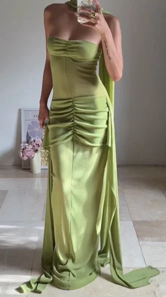 Unique Green Strapless Ruched Long Prom Dress Formal Evening Dress Y8505 by simplepromdress