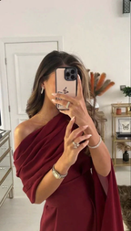 Burgundy Satin Long Prom Dress Chic Evening Dress Y409 by simplepromdress