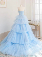 Winter Blue Tulle Long Prom Dress, Blue Layered Tulle Evening Dress Y393 by simplepromdress