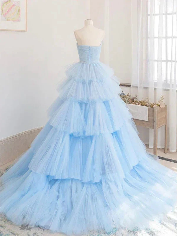 Winter Blue Tulle Long Prom Dress, Blue Layered Tulle Evening Dress Y393 by simplepromdress