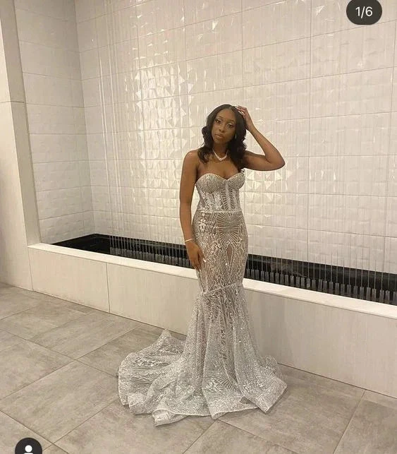 Luxurious Silver Mermaid Evening Dress Silver Prom Dress Y6649 by simplepromdress