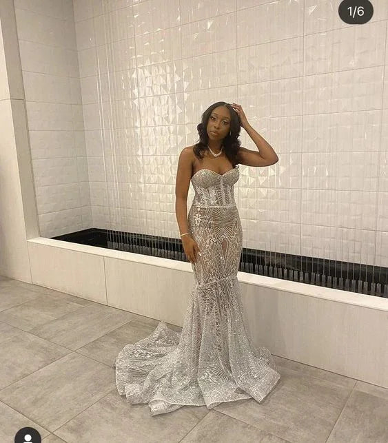 Luxurious Silver Mermaid Evening Dress Silver Prom Dress Y6649 by simplepromdress