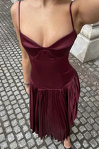 Vintage A Line Straps Burgundy Satin Long Prom Dress Evening Dress Y7994 by simplepromdress
