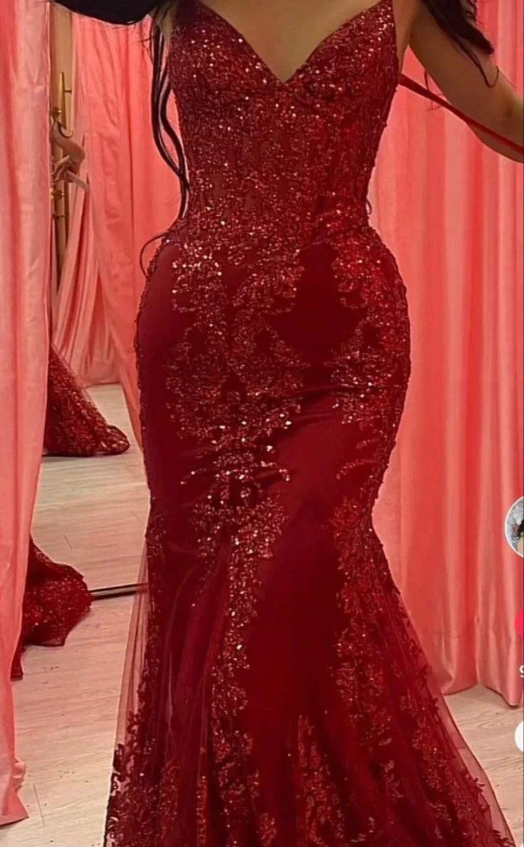 Charming Red Tulle Lace Mermaid Prom Dress Evening Gown Y7854 by simplepromdress