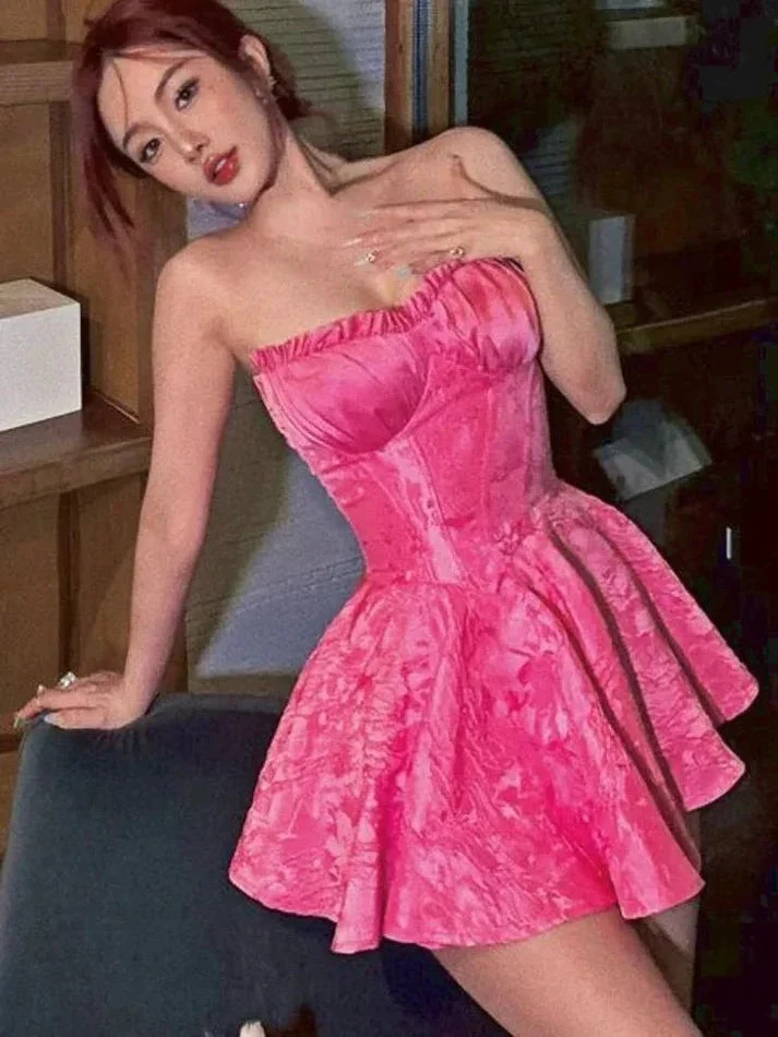 Sweet Pink A Line Strapless Short Homecoming Dress Y7753 by simplepromdress