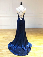 Backless Dark Navy Blue Long Prom Dresses Dark Navy Blue Formal Graduation Evening Dresses Y7432 by simplepromdress