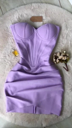 Lavender Strapless Draped Mini Bandage Dress Lavender Homecoming Dress Y4037 by simplepromdress