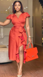 Elegant High Waist A-Line Evening Dress Women Casual V-Neck Office Lady Career Dress Y6201 by simplepromdress