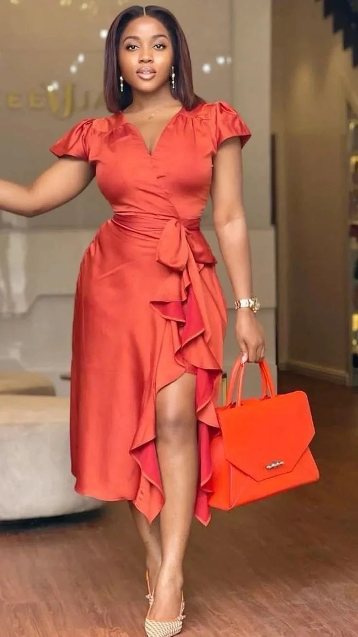 Elegant High Waist A-Line Evening Dress Women Casual V-Neck Office Lady Career Dress Y6201 by simplepromdress