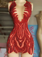 See Through Luxury Short Red African Black Girls Mini Homecoming Dress Y4424 by simplepromdress