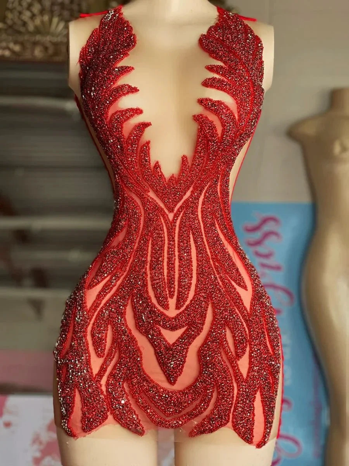 See Through Luxury Short Red African Black Girls Mini Homecoming Dress Y4424 by simplepromdress