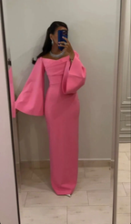 Pink Sheath/Column Floor Length Evening Dress with Bell Sleeves Y4019 by simplepromdress