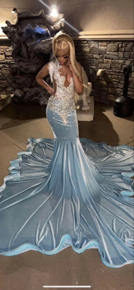 Baby Blue Mermaid African Prom Dress Evening Dress Y6566 by simplepromdress