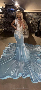 Baby Blue Mermaid African Prom Dress Evening Dress Y6566 by simplepromdress