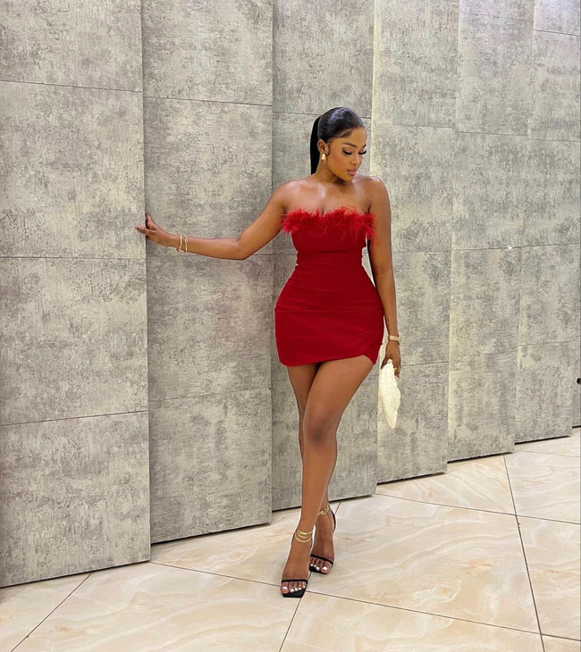 Red Strapless Homecoming Dress Red Party Dress Y2222 Hover Image