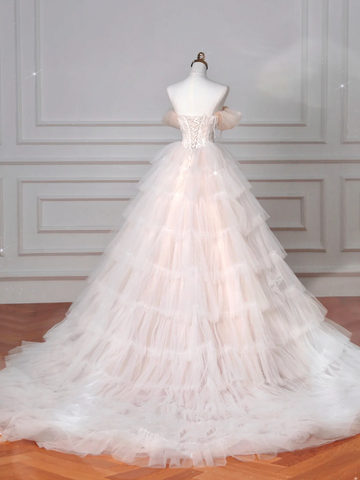 Vestido de novia elegante de tul rosa claro, corte A, vestido de noche formal para graduación Y8623