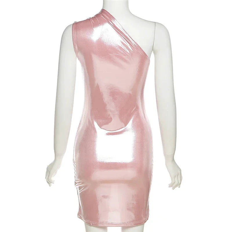Sexy Dress Women One Shoulder Dress Solid Color Sleeveless Homecoming Dress Y1987 by simplepromdress