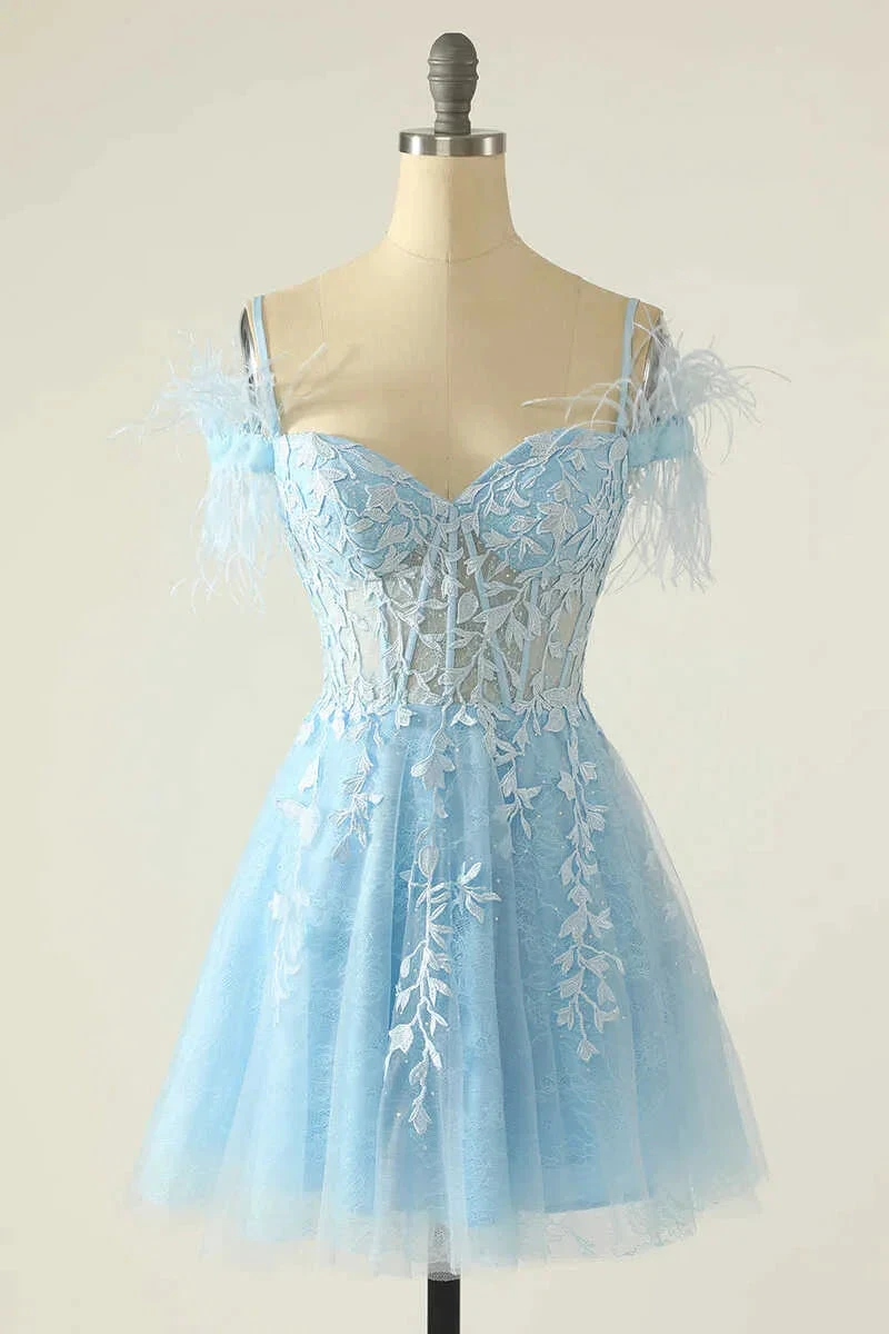 Light Blue Appliques Cold-Shoulder A-Line Short Homecoming Dress Y2672 by simplepromdress