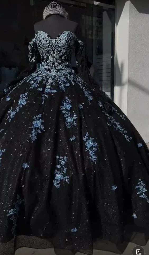 Unique Black and Light Blue Quinceanera Dress Princess Dress Sweet 16 Dress Ball Gown Y4319 by simplepromdress
