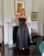 Simple Black Strapless A Line Evening Dress Long Prom Dress Y8303 by simplepromdress