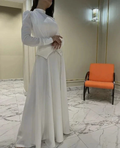 Chic White A-line Long Sleeve Evening Dress Unique Prom Gown Y6885 by simplepromdress