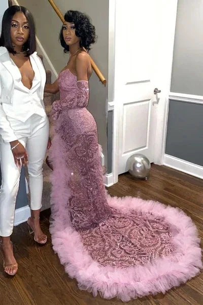 Sexy Dark Pink Tulle Prom Dresses|Sweetheart Deep Split Evening Dress Y1739 by simplepromdress