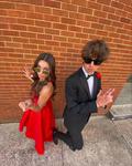 A-line Red Satin Homecoming Dress Red Sleeveless Graduation Dress Y2224 by simplepromdress