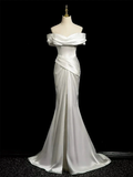 Simple Mermaid Off Shoulder Satin White Long Prom Evening Dress, Formal Wedding Dress Y8047 by simplepromdress