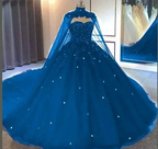 Sweetheart Neckline Tulle Lace Ball Gown With Cape Princess Dress Y673 by simplepromdress
