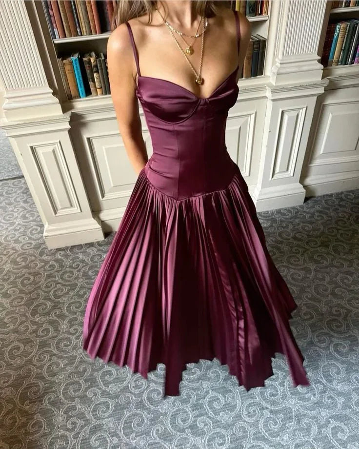 Vintage A Line Straps Burgundy Satin Long Prom Dress Evening Dress Y7994 by simplepromdress